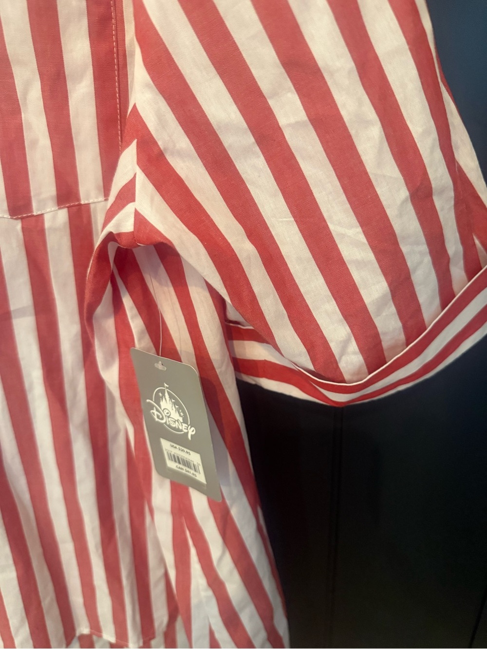 🐘 NEW Disney Embroidered Dumbo Red White Striped Short-Sleeve Buttondown Shirt - Picture 8 of 11